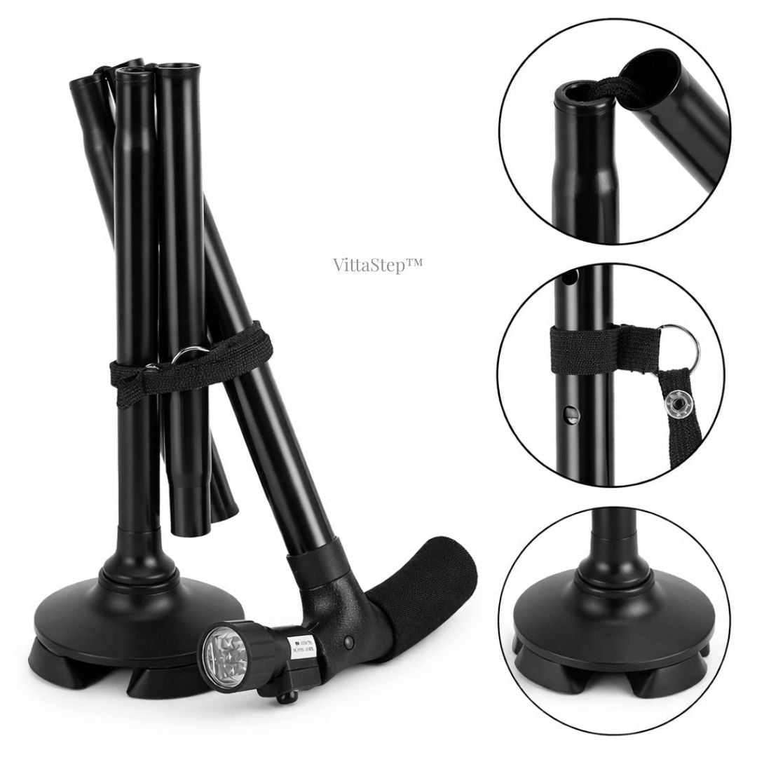 VittaStep™ Bastón Ortopédico Ergonómico Premium con Soporte 360° y linterna