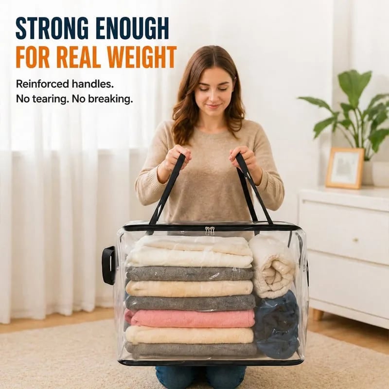 Heavy Duty Clear Storage Bags with Reinforced Handles 👍