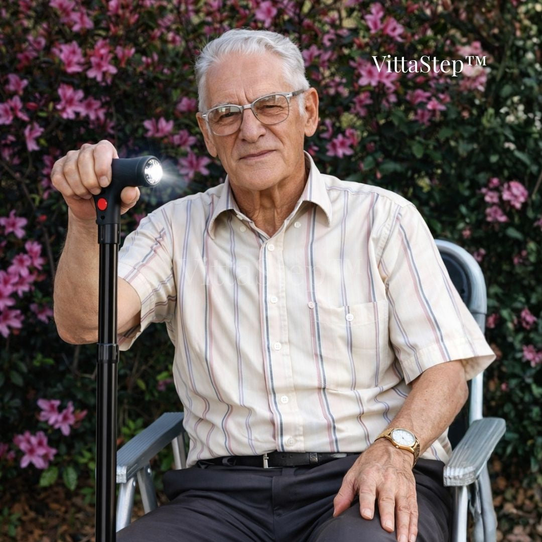 VittaStep™ Bastón Ortopédico Ergonómico Premium con Soporte 360° y linterna