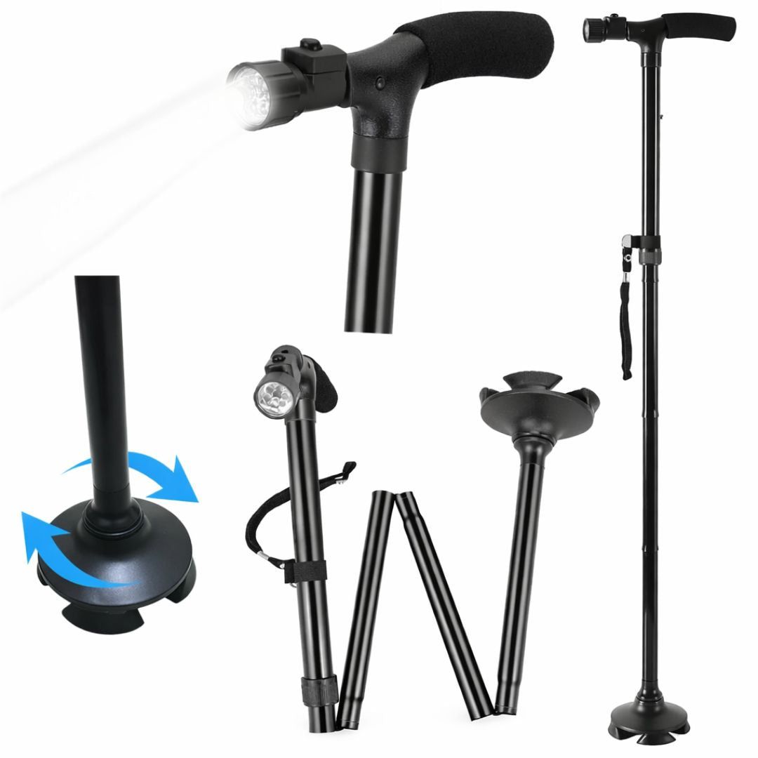VittaStep™ Bastón Ortopédico Ergonómico Premium con Soporte 360° y linterna