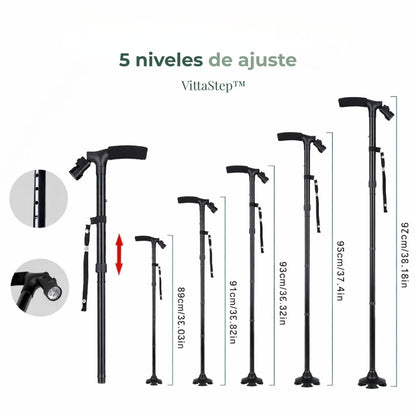 VittaStep™ Bastón Ortopédico Ergonómico Premium con Soporte 360° y linterna